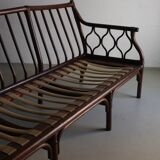 Red velour dark rattan 2-seater sofa | 1980s