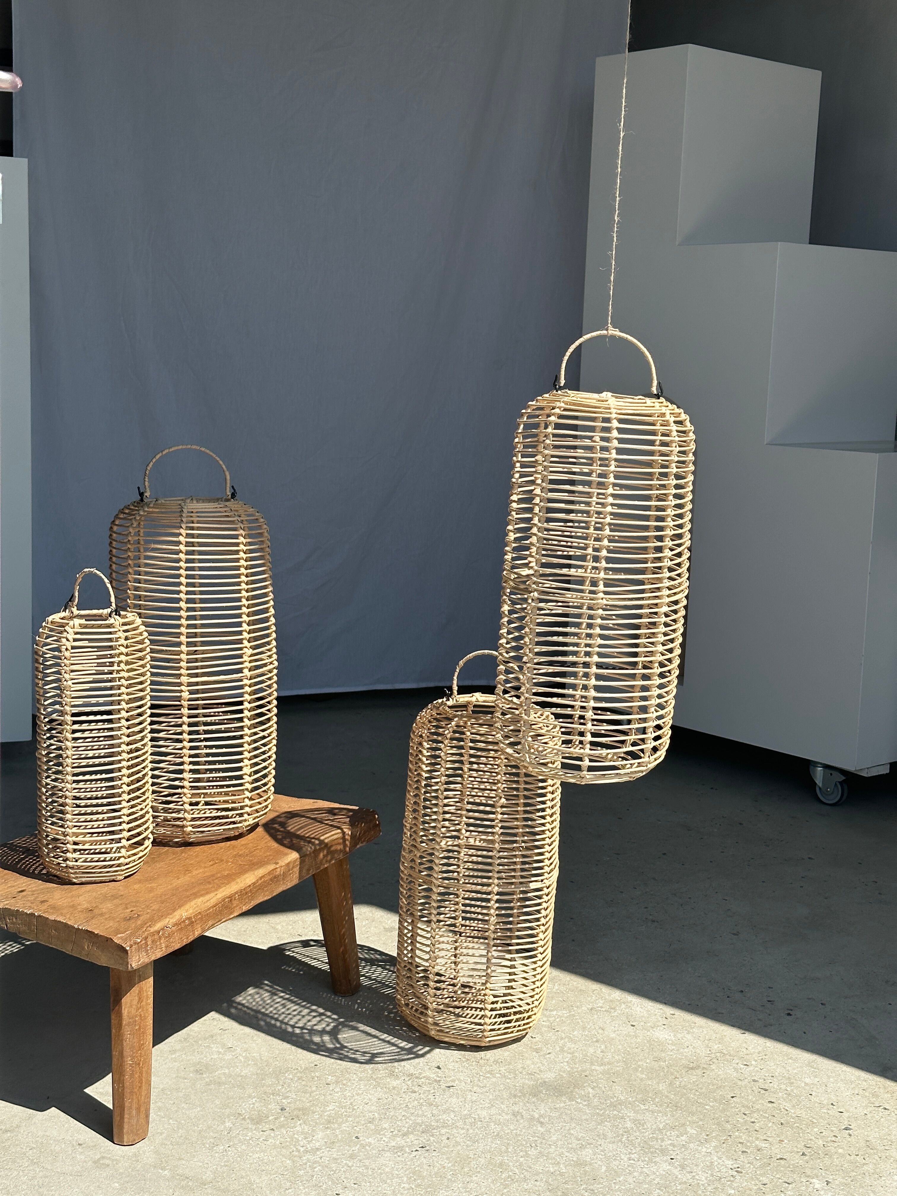 Large lantern-shaped rattan pendant lamp H50 D24