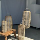 Large lantern-shaped rattan pendant lamp H50 D24