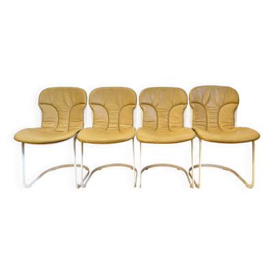 Lot de 4 chaises vintage CIDUE – cuir jaune – Italie