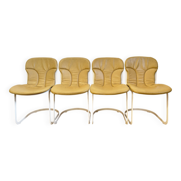 Lot de 4 chaises vintage CIDUE – cuir jaune – Italie