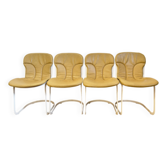 Set of 4 vintage CIDUE chairs – yellow leather – Italy