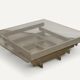 Table basse sculpturale en aluminium brossé et verre – années 1970