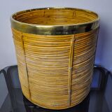 Basket xl in rattan and brass, italy, 1970, 41cm diam