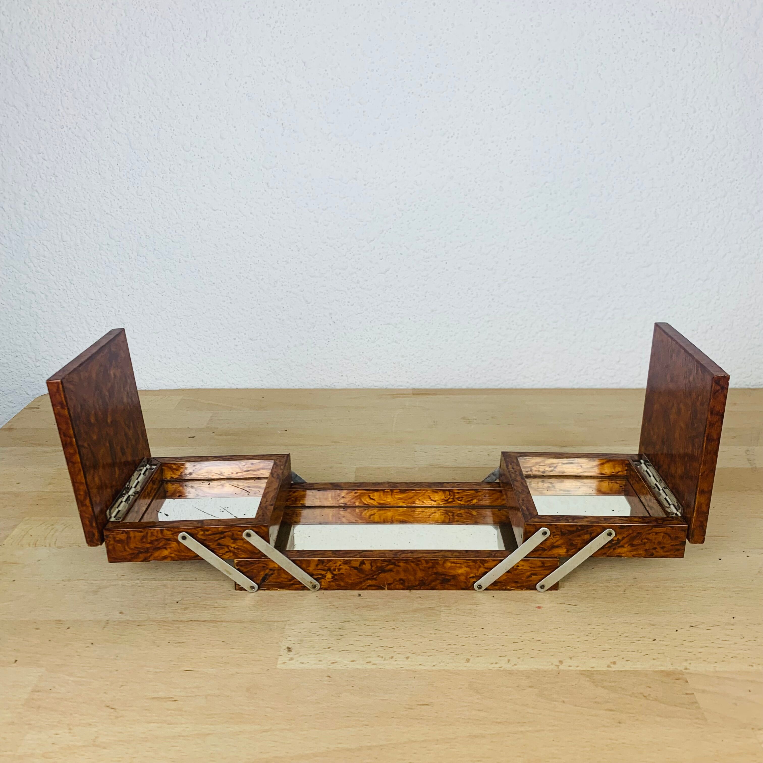 Walnut magnifying glass jewel box and mirrors