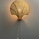 Pair midcentury Italian rattan wicker pine brass scallop wall sconces 1970s