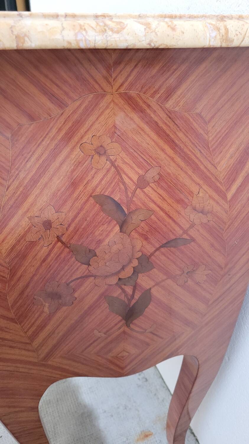 Louis XV Style Commode Stamped in Richly Decorated Rosewood Marquetry