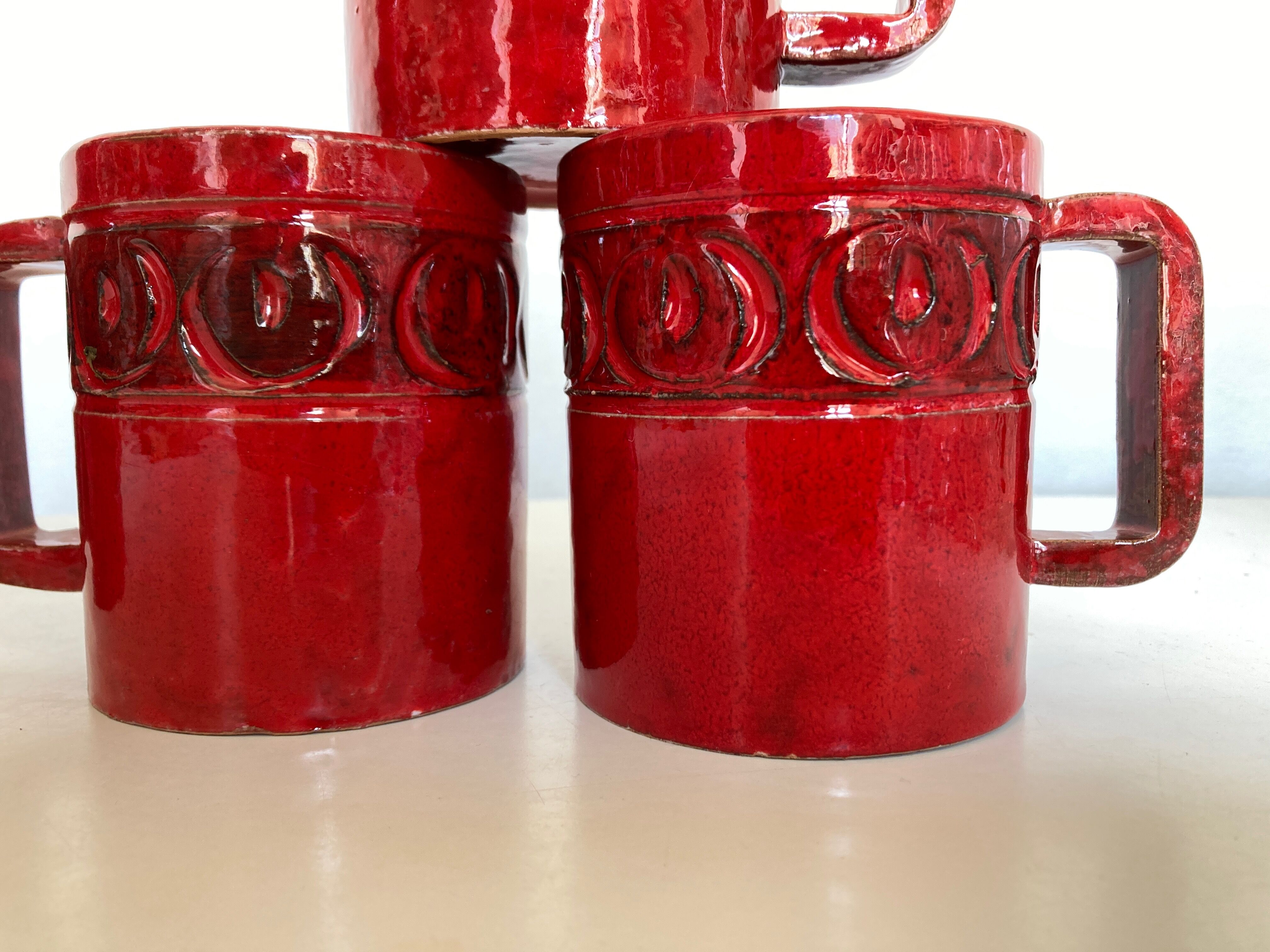 Set of 6 mugs in glazed earth Bitossi Italy 1960