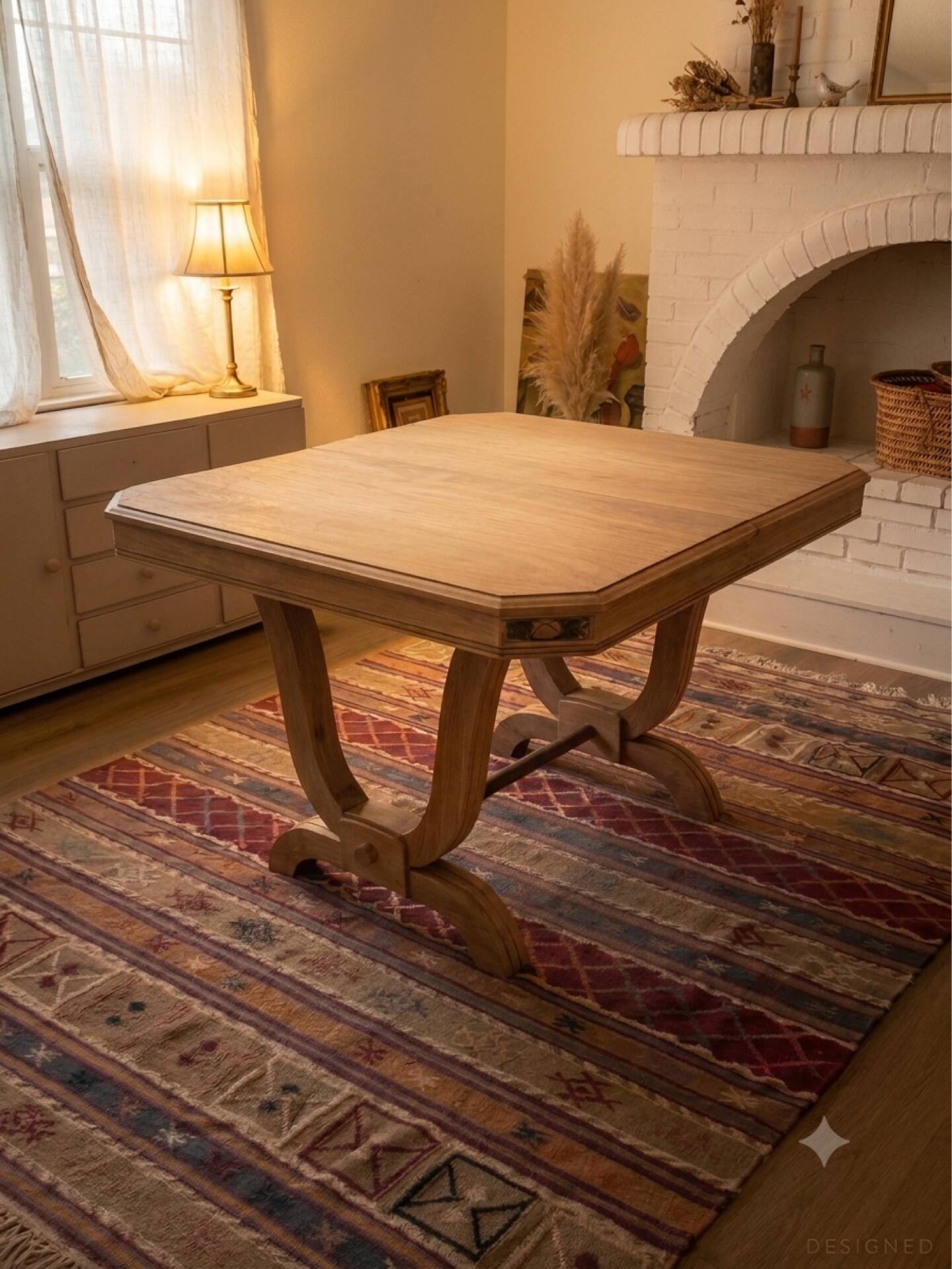 Table à manger Art Déco octogonale en chêne brut