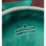Plat Magdalithe en céramique en forme de poisson turquoise et doré des années 1950