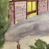 Watercolor landscape with parasols