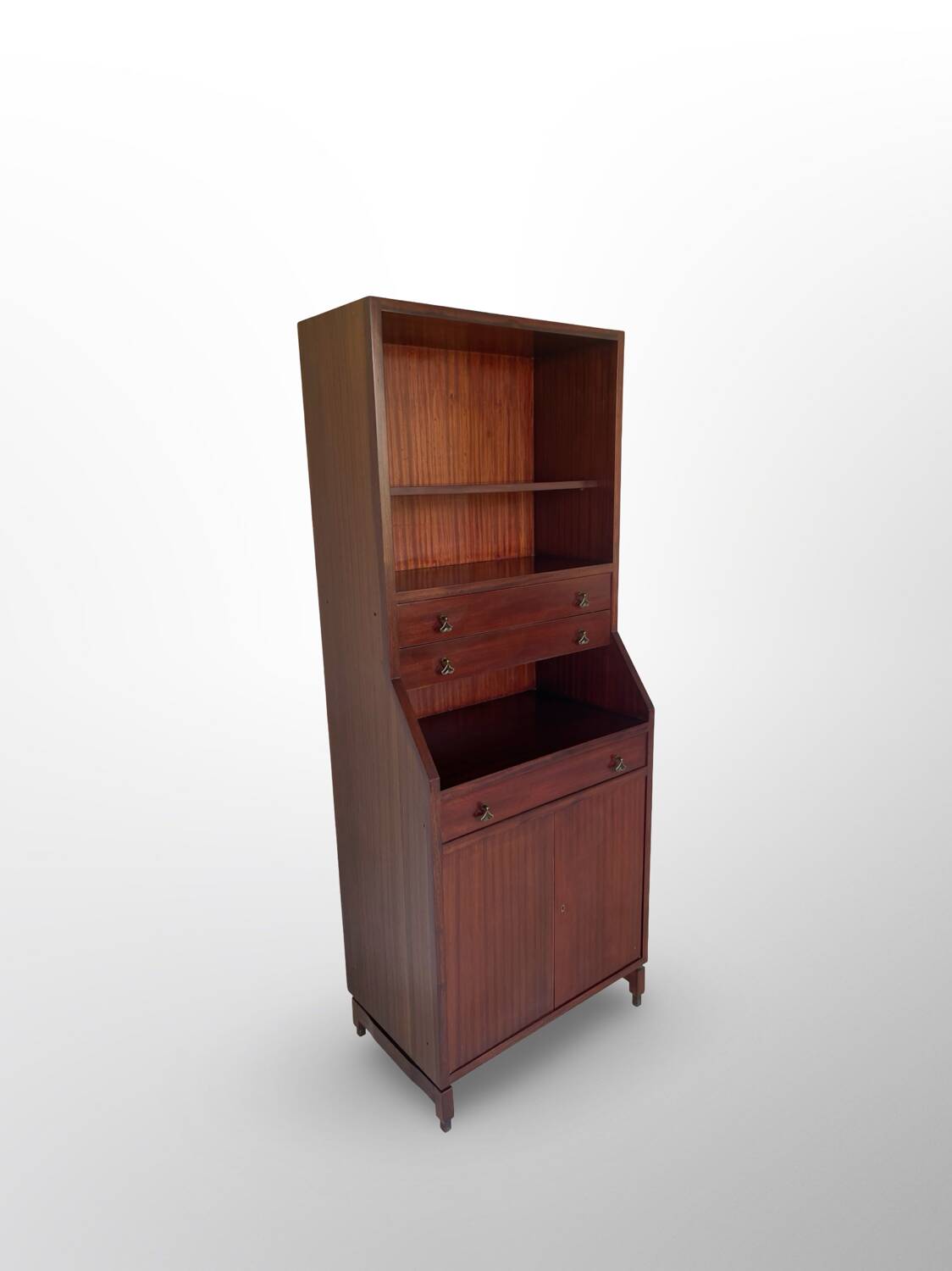 Bibliothèque italienne en bois et placage d'acajou, années 1960.