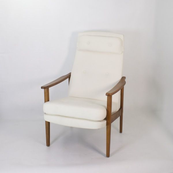Scandinavian high-back armchair from the 1960s, adjustable headrest, restored