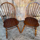 Pair of antique american windsor chairs, turned oak wood, vintage