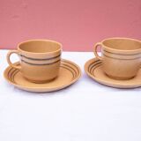 2 Sarreguemines stoneware cups and saucers