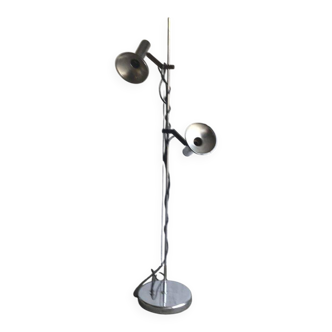 Vintage chrome metal floor lamp with 2 adjustable lights, 1960s, 149 cm