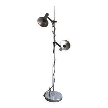 Vintage chrome metal floor lamp with 2 adjustable lights, 1960s, 149 cm