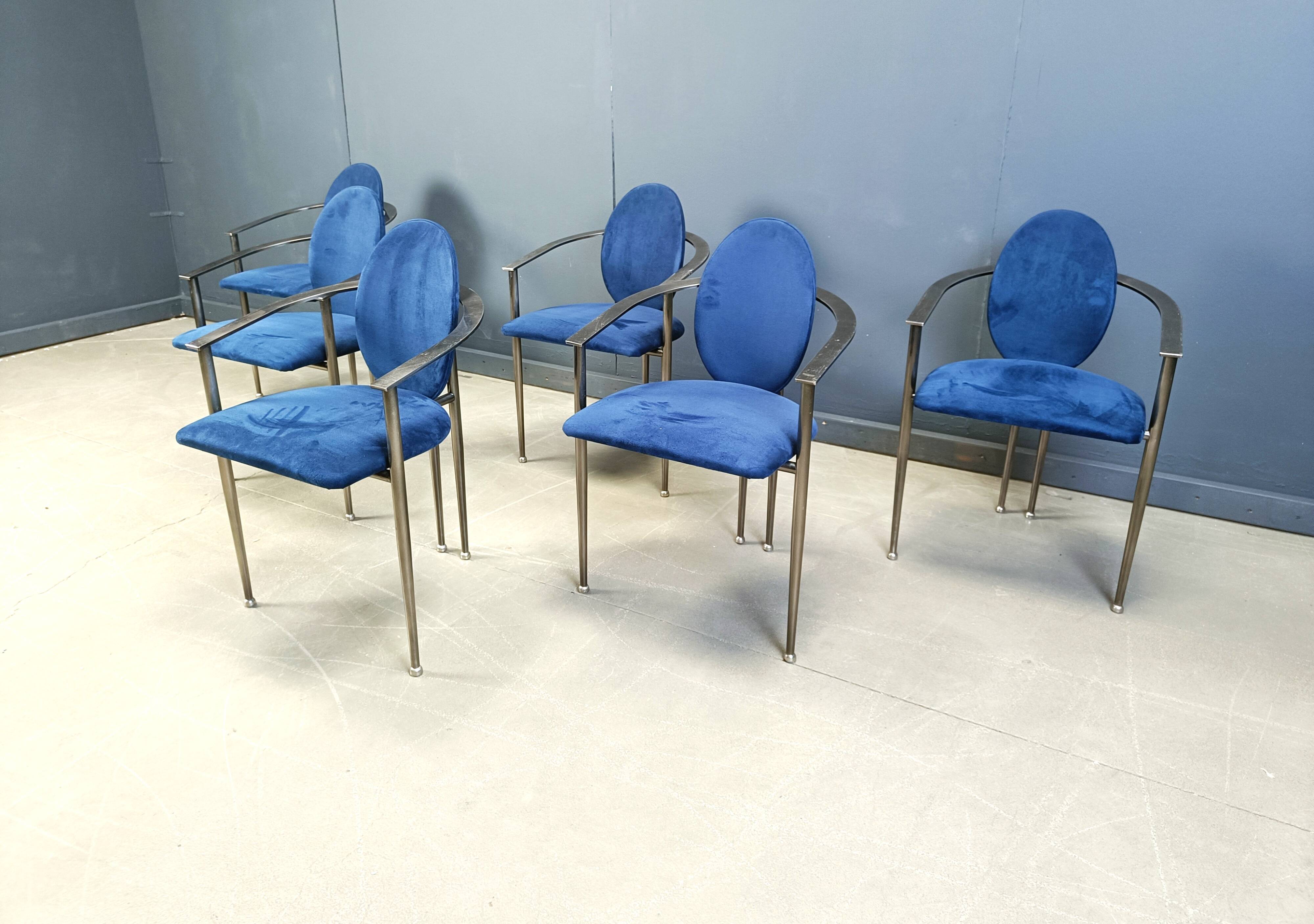 Ensemble de 6 chaises de salle à manger postmodernes par Belgochrom, années 1980
