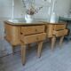 Paire de chevets vintages en bois brut , plateaux miroir.