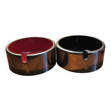2 vintage ashtrays Isamu Kenmochi space age black and red Japan 1960