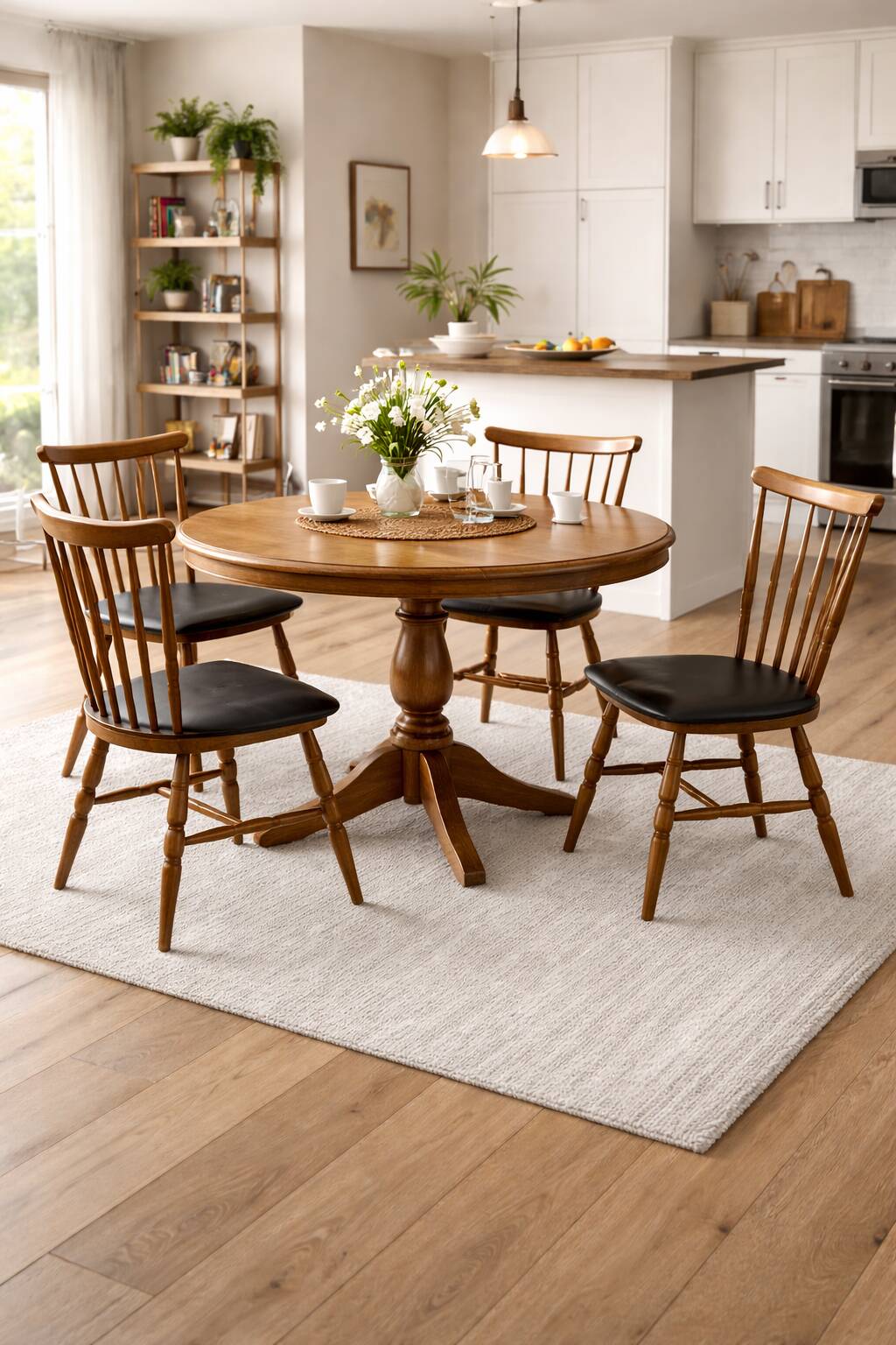Set of 4 Baumann "Menuet" chairs – stained beech and black faux leather – French design