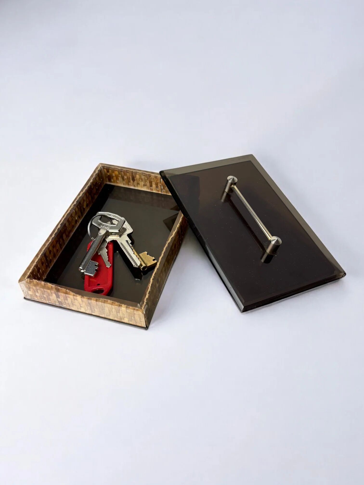 Christian Dior style lucite & rattan vanity box, 1970s