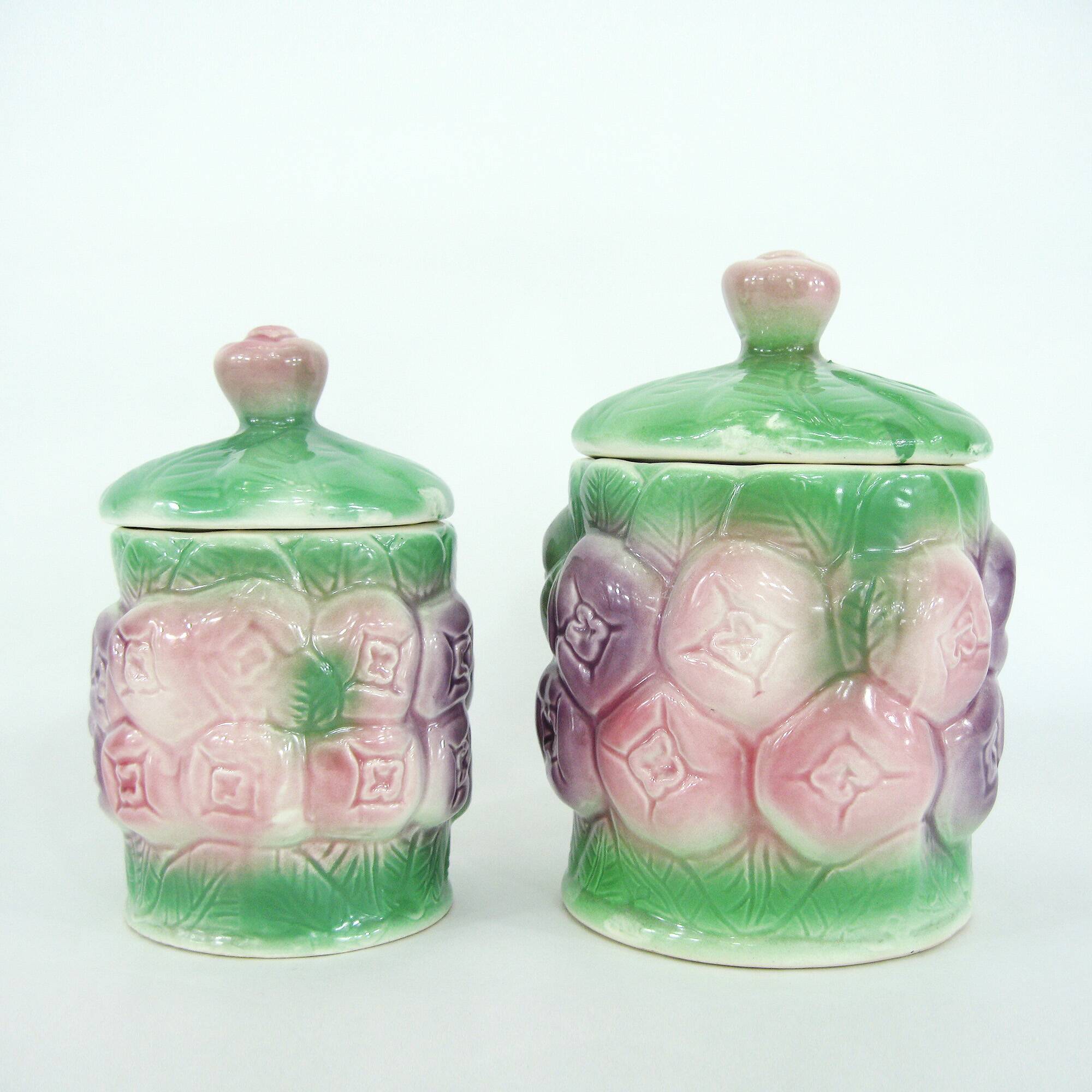 2 ceramic slip pots - pastel floral decor - vintage 80s