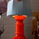 Orange and blue ceramic table lamp with velvet, Italy, 1960s