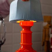 Orange and blue ceramic table lamp with velvet, Italy, 1960s