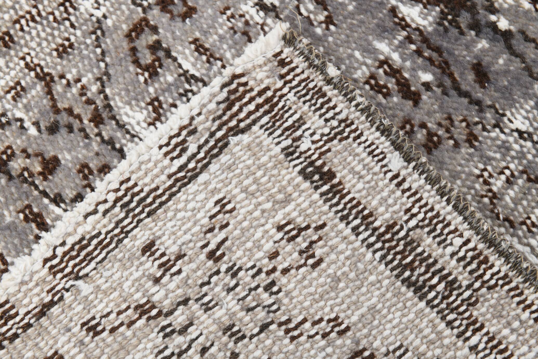 Gray & black floral turkish vintage rug