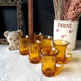 6 vintage Italian espresso cups, 1960s liqueur glasses, amber brown.