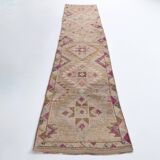 3x12 Pink & Cream Turkish Runner Rug, 80x364Cm