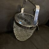 Ice bucket 13cm molded and chiseled glass 1970 and Rösle ice cube tongs