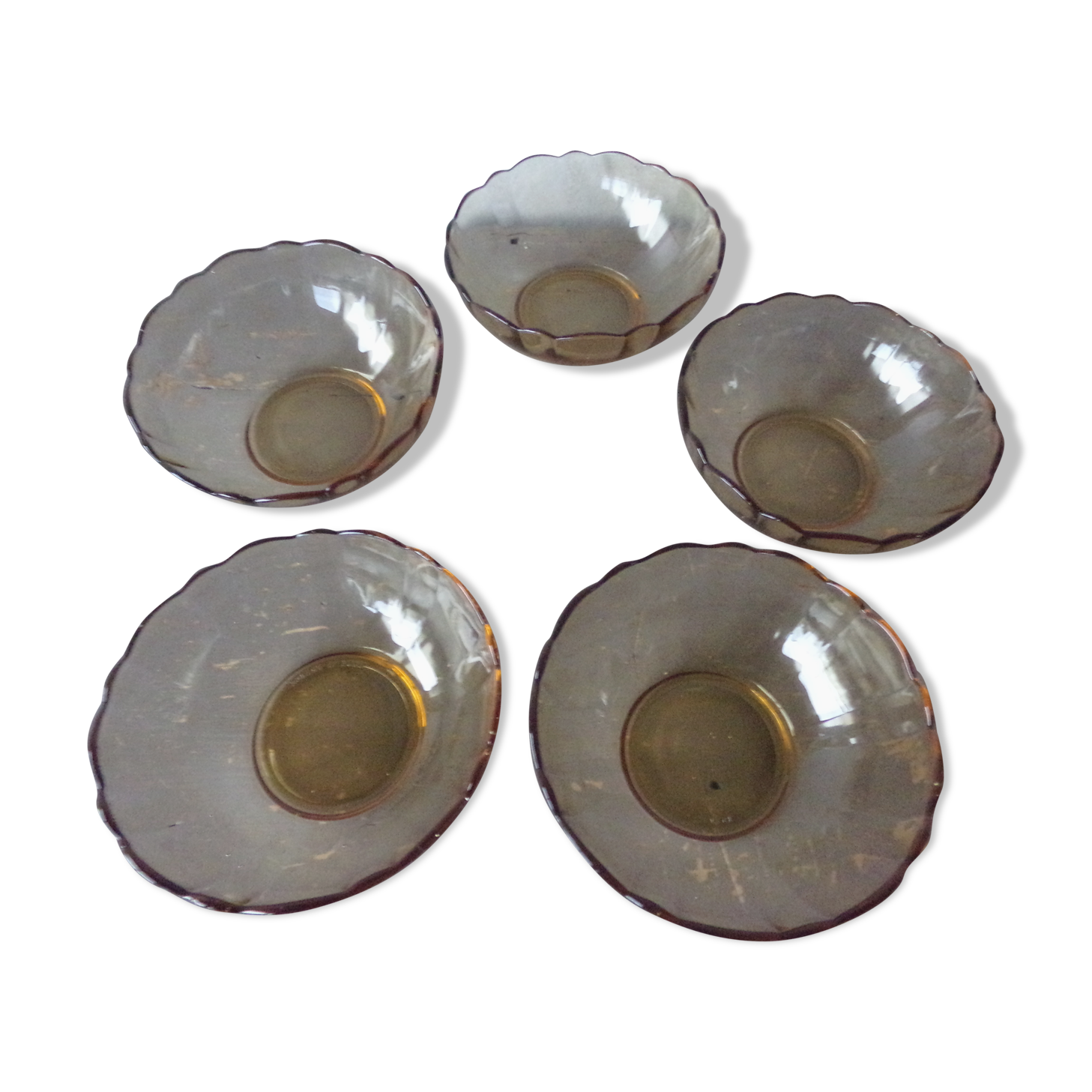 5 coupelles ou ramequins en verre ambré