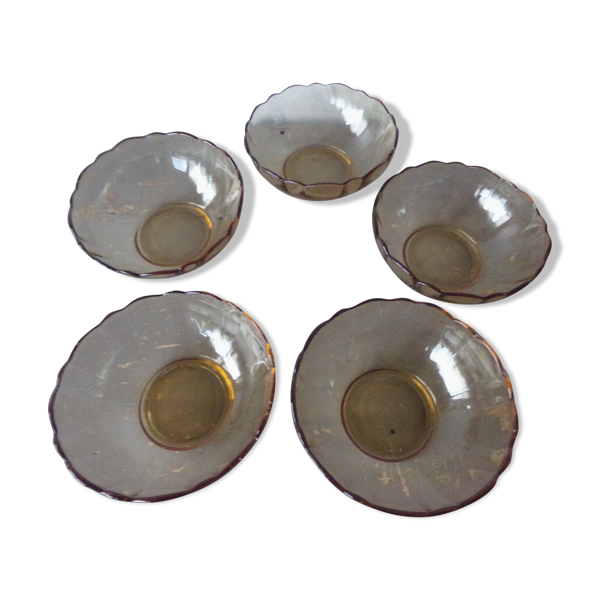 5 coupelles ou ramequins en verre ambré