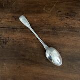 Stew spoon in solid silver 18th century shell model with coat of arms and Farmers General hallmarks