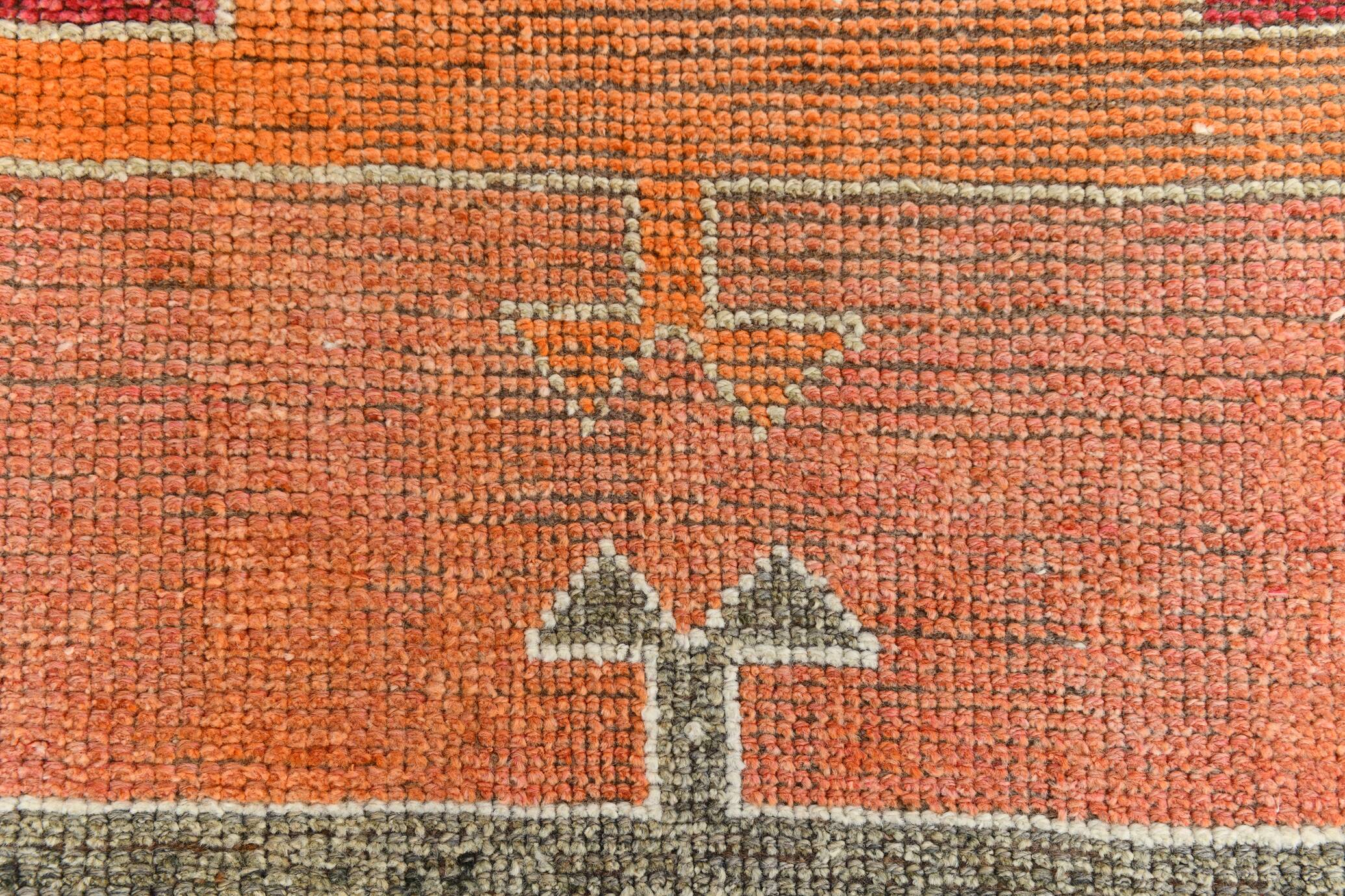 3x11 Crimson & Grey Boho Hallway Rug, Handmade Turkish Wool Rug, 93x342Cm