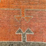 3x11 Crimson & Grey Boho Hallway Rug, Handmade Turkish Wool Rug, 93x342Cm