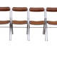 4 folding chairs chromed metal and Skaï fawn 1970