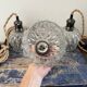 Set of three vintage electric chiseled glass walking lamps