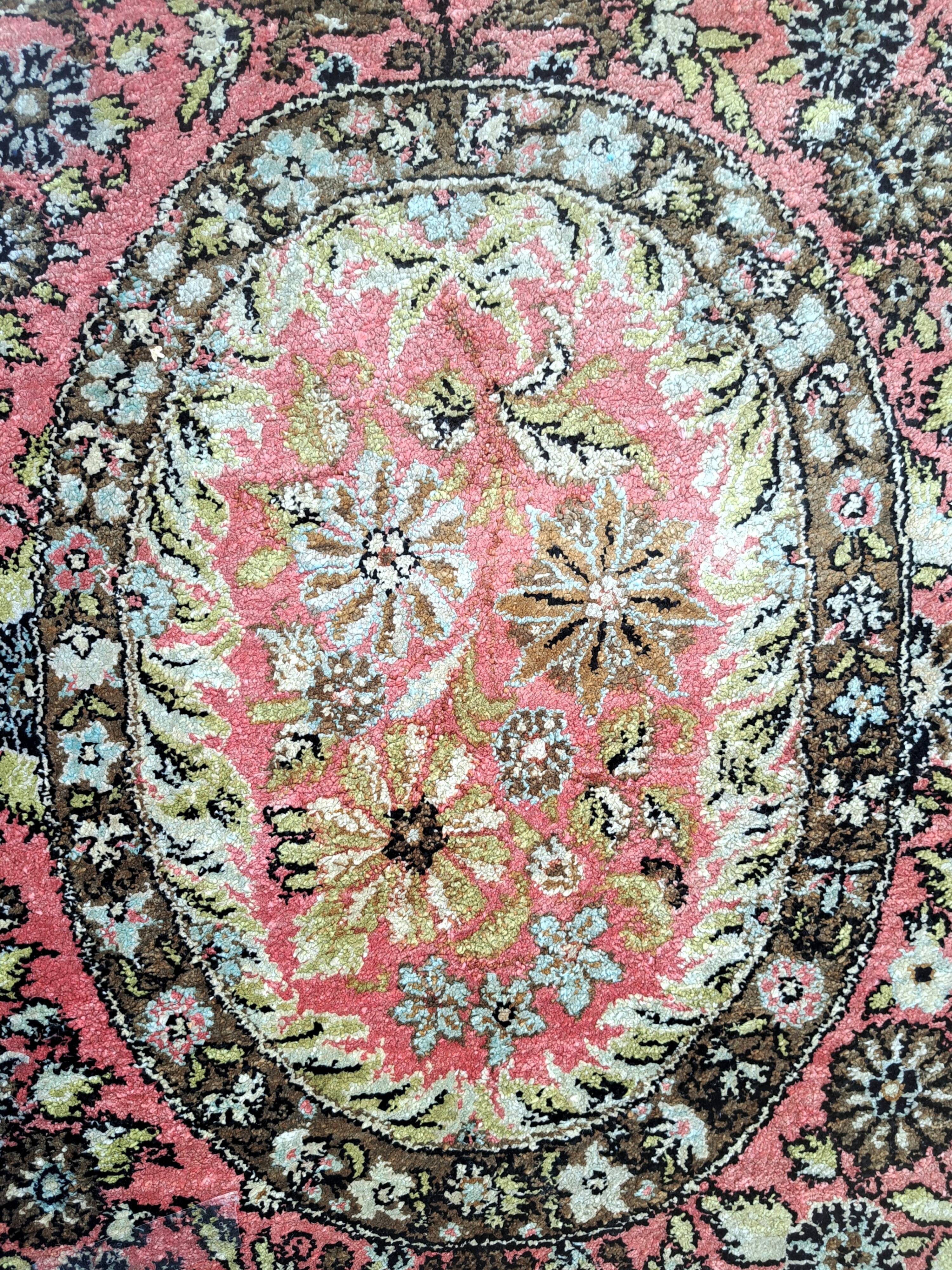 Qom / Ghoum carpet, coral, brown and beige, 100x170cm, Iran