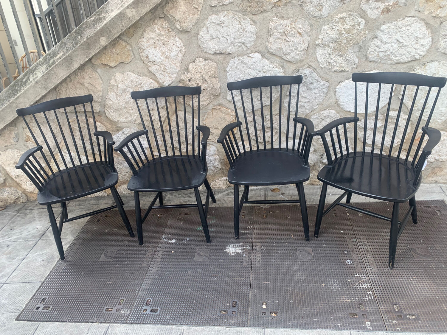 Set of 4 black Sven Erik Fryklund HagaFors armchairs
