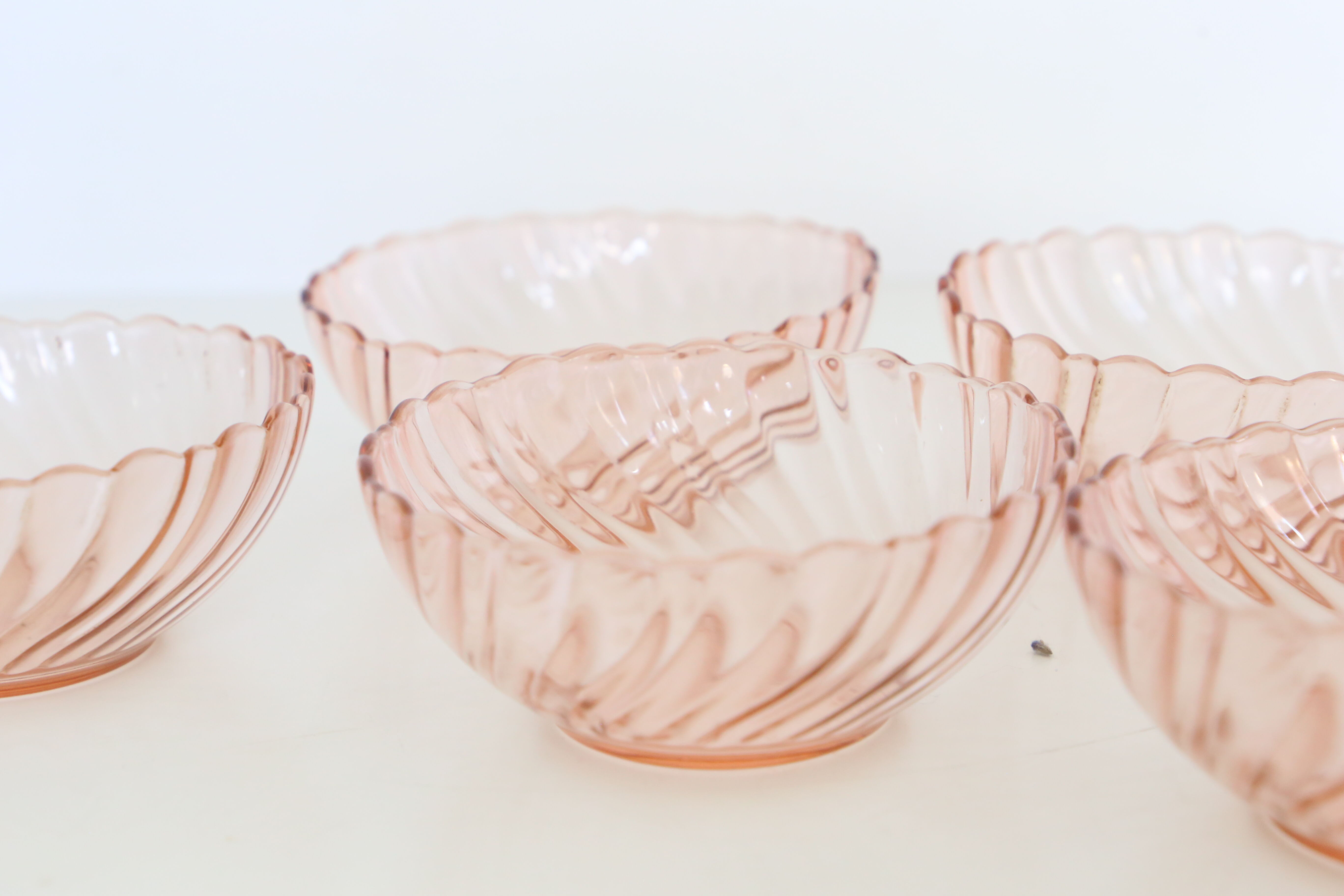 Rosaline pink glass bowls, arcoroc, lot of 6, vintage french, vintage