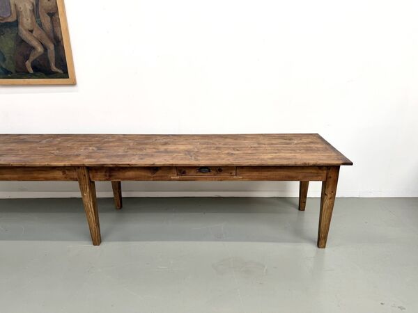 Table de ferme XXL 4 mètres en pin massif - 6 pieds - Années 50