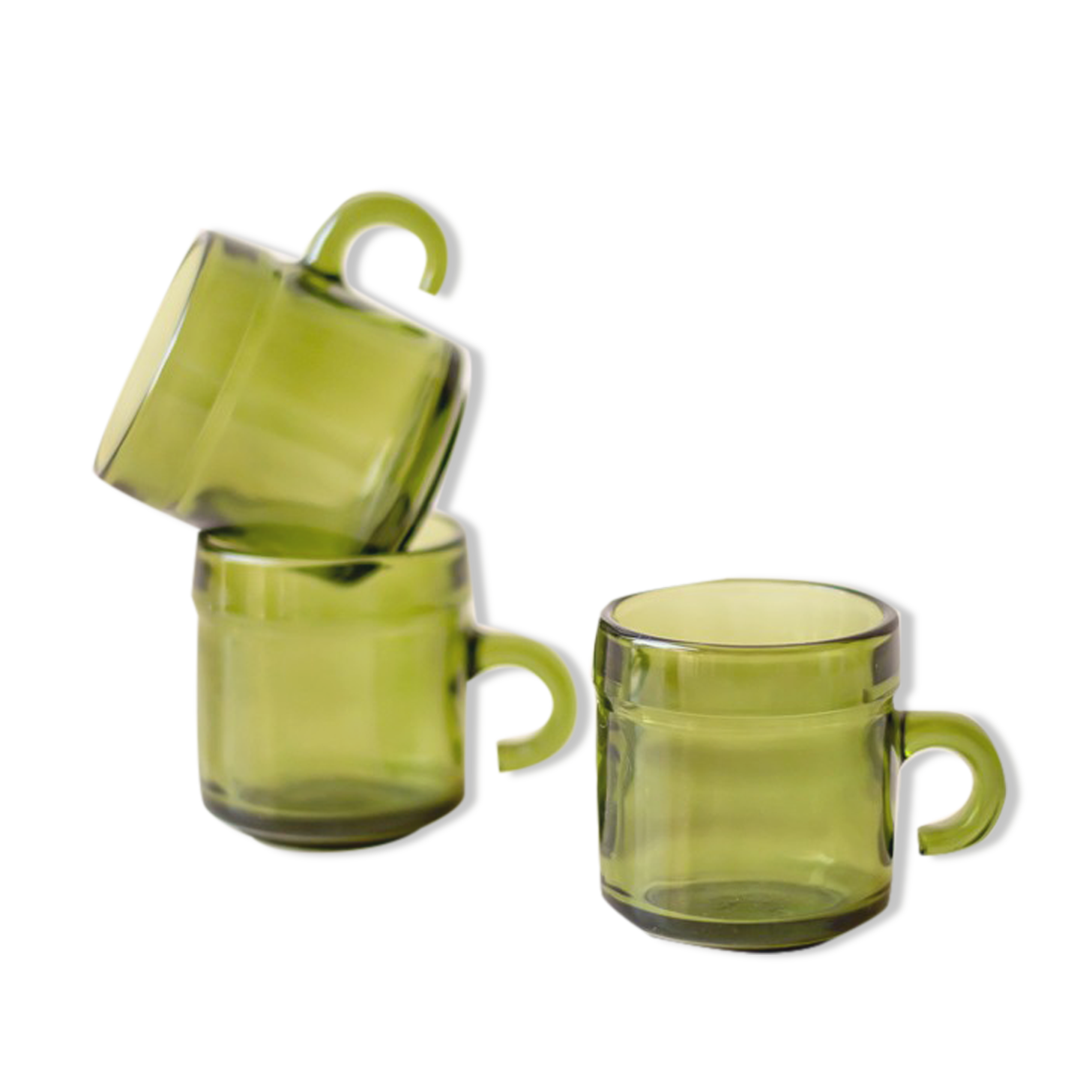 3 tasses à café vintage en verre vert