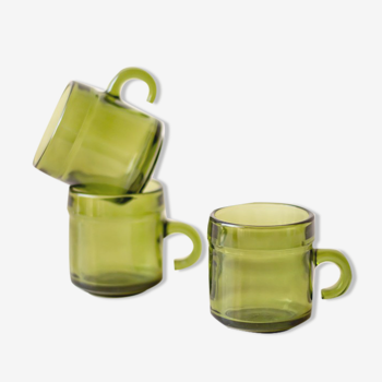 3 tasses à café vintage en verre vert