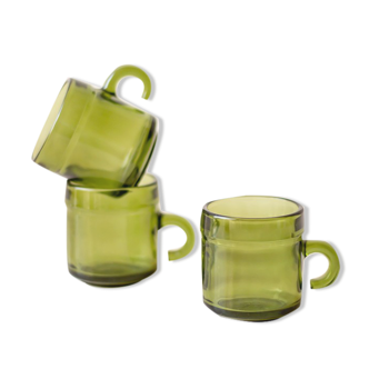 3 vintage green glass coffee cups