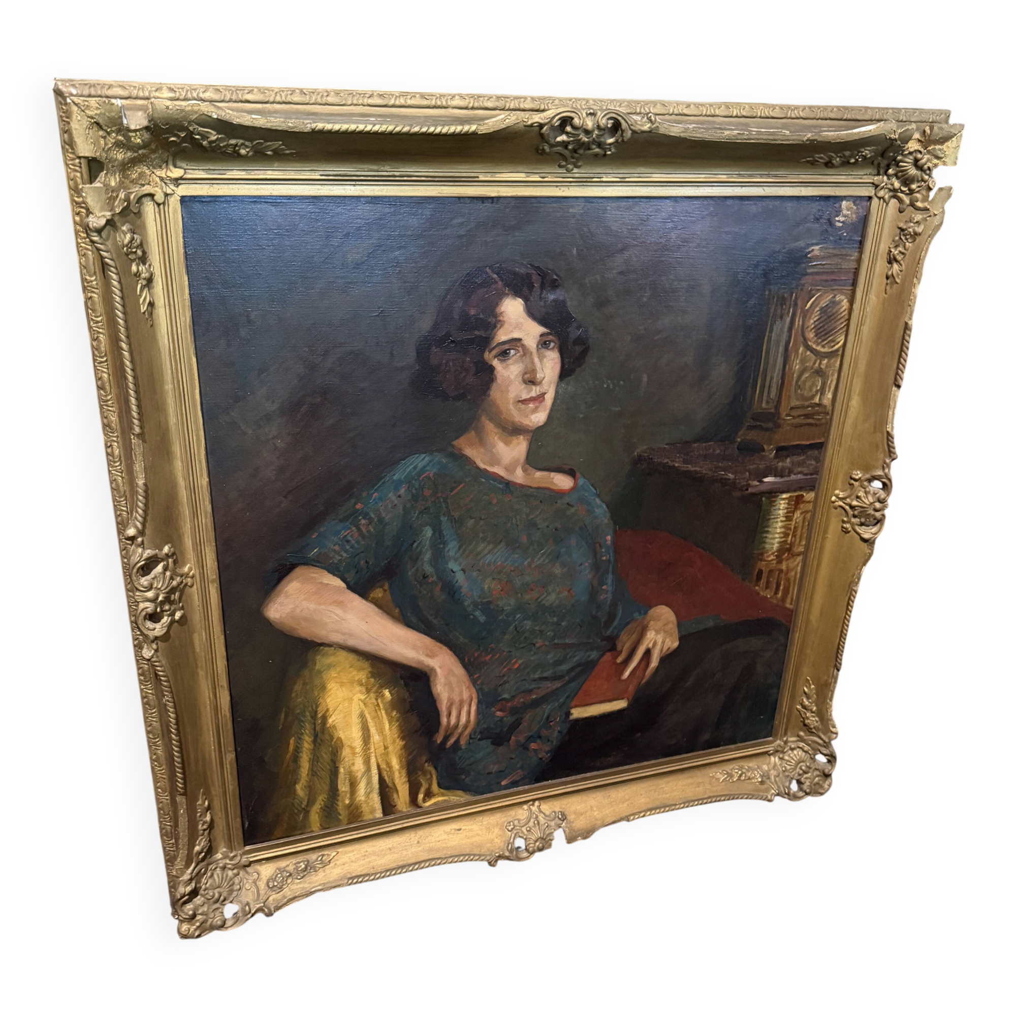 Oil painting portrait on canvas from the 19th century.