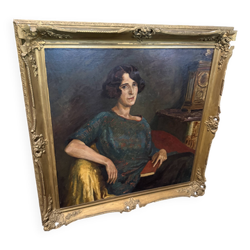 Portrait peinture à l'huile sur toile du 19ème