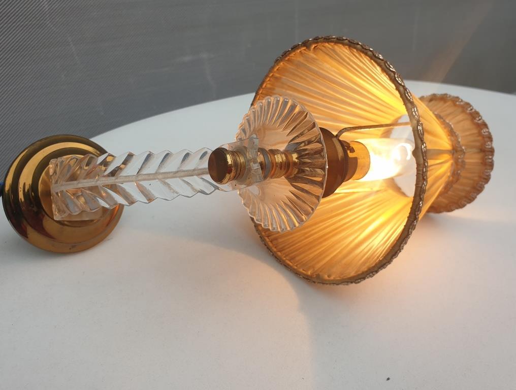 Pair of vintage wall lamps plexi lampshade pleated gold